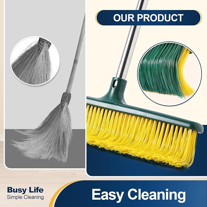 Yocada Heavy Duty Outdoor Broom Commercial Broom Garden Leaf Rake with Curved Bristles Adjustable Long Handle Indoor Outdoor for Yard Deck Garden Garage Lobby Lawn Sidewalk Leaves 58.7 Inch ( Open Box / Box damaged )