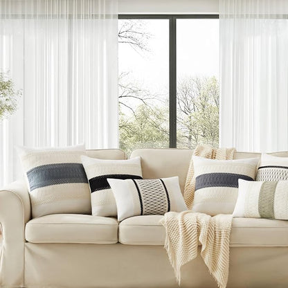 2pk Boho Pillow Covers 22x22, Natural White/Contrast/Navy