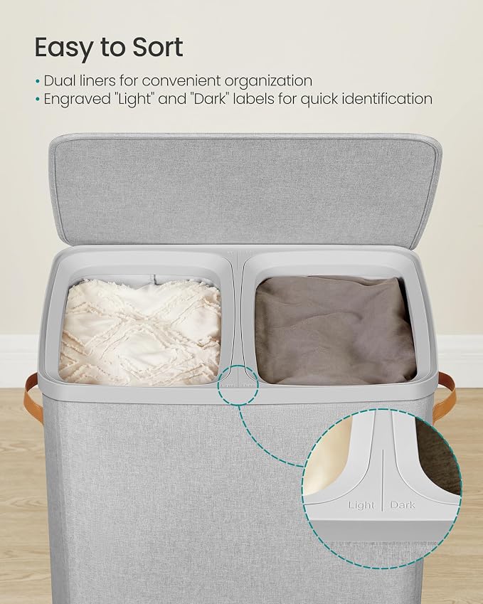 SONGMICS Laundry Basket, 170L Laundry Hamper with Lid, 2 Removable Bags