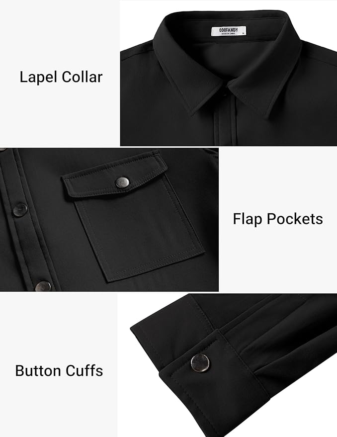 COOFANDY Men's Casual Lightweight Shirt Jacket Work Shacket Jackets Military Button Down Overshirt With Flap Pockets