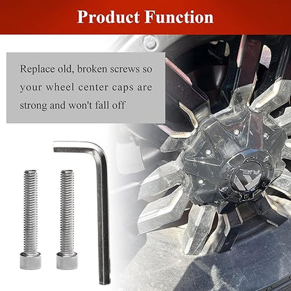 2 Pcs 1002-53-B, 1002-48-B Long Screws with 1 Pc Allen Key, 1002-53 Alloy Steel Silver Finish Screw Locks, Fit for Fuel Offroad Wheel Black Center Cap, No Center Cap Included