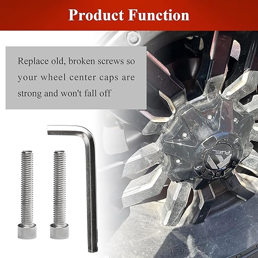 2 Pcs 1002-53-B, 1002-48-B Long Screws with 1 Pc Allen Key, 1002-53 Alloy Steel Silver Finish Screw Locks, Fit for Fuel Offroad Wheel Black Center Cap, No Center Cap Included