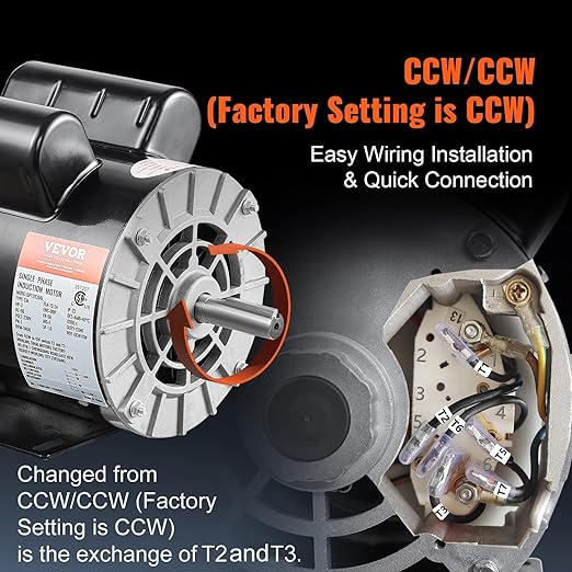 VEVOR 3HP Air Compressor Electric Motor, 230V 15.5 Amps, 56 Frame 3450RPM, 5/8" Keyed Shaft, 1.88" Shaft Length, Single Phase, CW/CCW Rotation (Factory Setting is CCW)