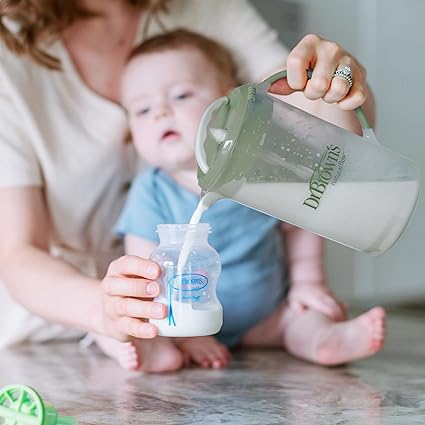 Dr. Brown's Baby Formula Mixing Pitcher with Adjustable Stopper, Locking Lid, & No Drip Spout, 32oz, BPA Free, Olive
