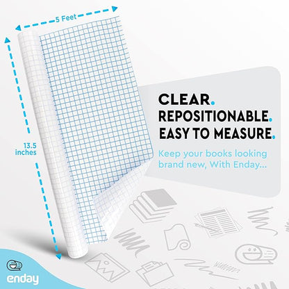 Clear Contact Paper, 13.5a x 5-Feet, Transparent Self Adhesive Book and Textbook Covers for Paperbacks and Hard Covers, Plastic Protective Covering Contact Paper Roll, Acid Free, 2 Rolls a by Enday