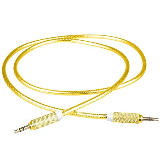 Braided Nylon Transparent PVC Jacket 1M Aux Audio Cable 0.138 in Jack Male to Male Cable for Multimedia Devices - Gold