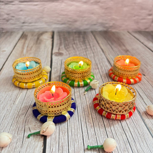 Tealight Candle Holders Round Votives Diya for Home Decoration T-Light Holder for Christmas Indian Festival Decorations Lighting Accessories Wedding Pooja Boho Decor (8 pack)