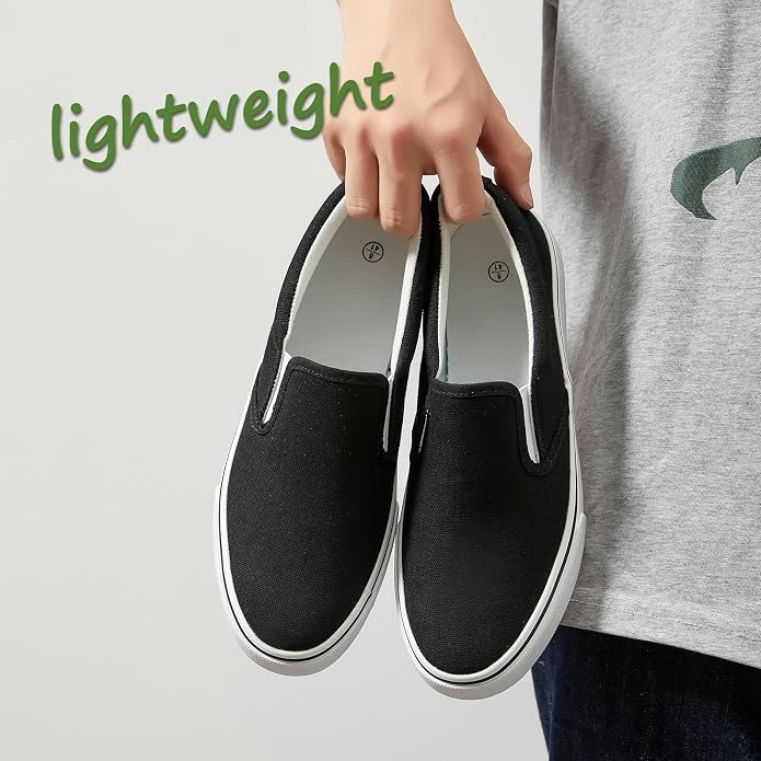 Size 44EU Deal: yageyan Mens Slip on Sneakers Loafers Shoes Canvas Casual Fashion Shoes | Black Comfortable Shoes Breathable Canvas White Casual Fashion Shoes