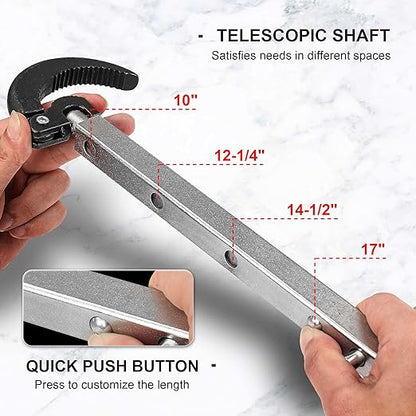 HAUTMEC Pro Telescoping Basin Wrench, Sink Wrench, 7/8" to 2-1/2" Jaw Capacity, 10" to 17" Extendable Handle, Steel Sink Faucet Remover, Tap Nut Spanner PL0027