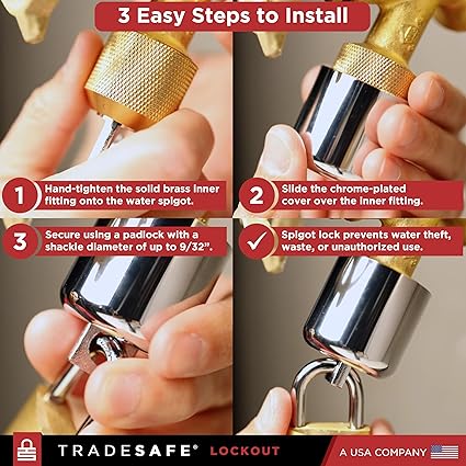 TRADESAFE Water Spigot Lock - Hose Bib Lock with Keyed Padlock, Prevent Water Theft, Unauthorized Faucet Use