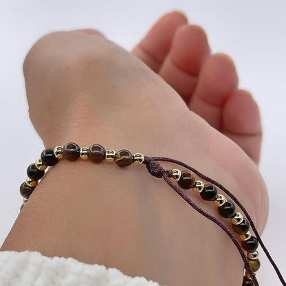 St Michael Archanel Coin and Natural Round White Turquoise Beads Adjustable Bracelet for Women (Brown Tiger Eye)