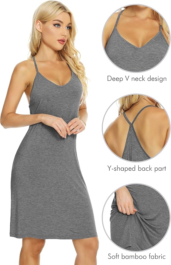 WiWi Slip Dress for Women Viscose from Bamboo Spaghetti Strap Lingerie Sexy Nightgowns Plus Size Sleep Chemise S-4X
