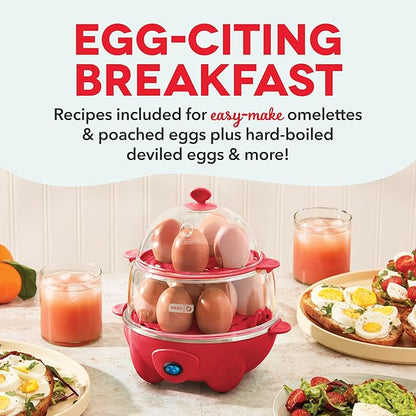 DASH Deluxe Rapid Egg Cooker for Hard Boiled, Poached, Scrambled Eggs, Omelets, Steamed Vegetables, Dumplings  More, 12 capacity, with Auto Shut Off Feature - Red