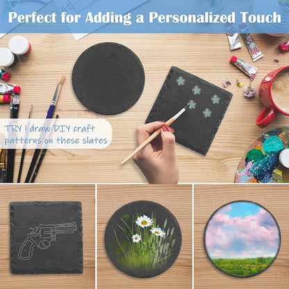 Black Nature Stone Coasters Set of 2 - Desk Drink Coaster for Coffee Maker - White Elephant Gift Option for Office, Bar, Kitchen & Home - Protect Wood & Glass Surfaces Stylishly