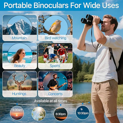 Adult Binoculars 20 x 50 inch High Power Binoculars for Bird Watching 1.102 in, Large Waterproof Eyepiece, Hunting, Hiking, Travel Concert with BAK4 FMC Prism Smartphone Adapter, Black Color