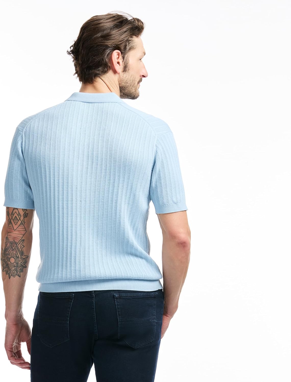SAKS Fifth Avenue Men's Short Sleeve Vertical Texture Rib Knit Sweater Polo