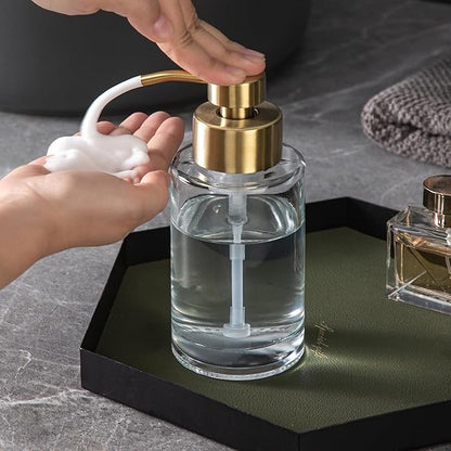 Enra Foam Soap Dispenser, 12oz Thick Glass Bathroom Soap Dispenser with Stainless Steel Gold Pump, Kitchen (ClearGold Foam Type)