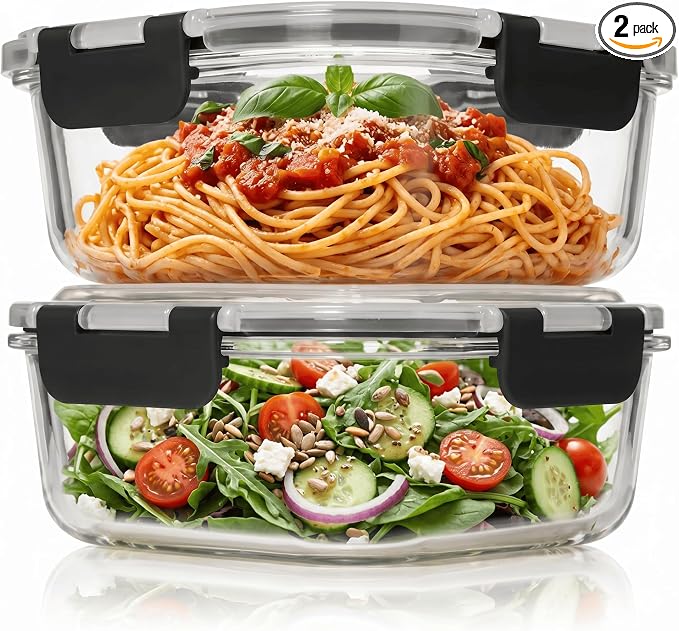 Razab 1 PC 1200ML / 41 Oz Glass Food Storage Container with Lid - Airtight & Leakproof - Microwave/Oven/Freezer Safe