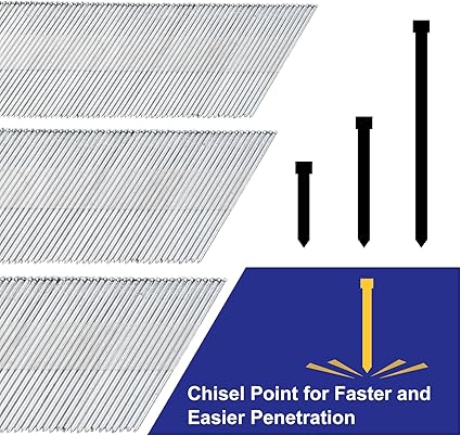 uxcell 2000Pcs 15 Gauge Angled Finish Nails, 1-14" Length, 34-Degree, Galvanized Assorted Size Project Pack for Woodworking Construction, Silver