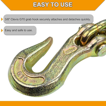 38 inch x 20 Feet G70 Binder Chain with Clevis Grab Hook 6,600 lbs WLL Transport Chain Tie Down Binder Chain for Flatbed, Truck, Farm 1 Piece