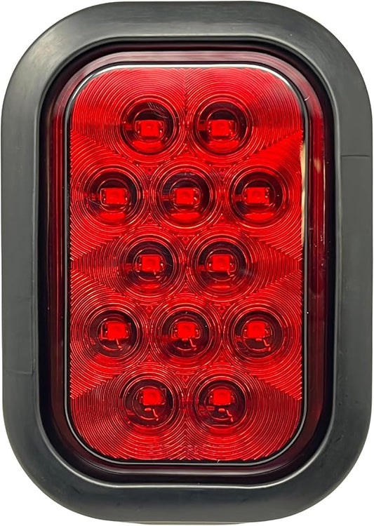5x3 2x Red Rectangle 12 LED StopTurnTailParking Light Tow Truck Semi Trailer CM Flatbed Reading Postal Hitch Mounted RV Bus Grommet 3 Wire Pigtail Plug Kit 12V IP67 Waterproof
