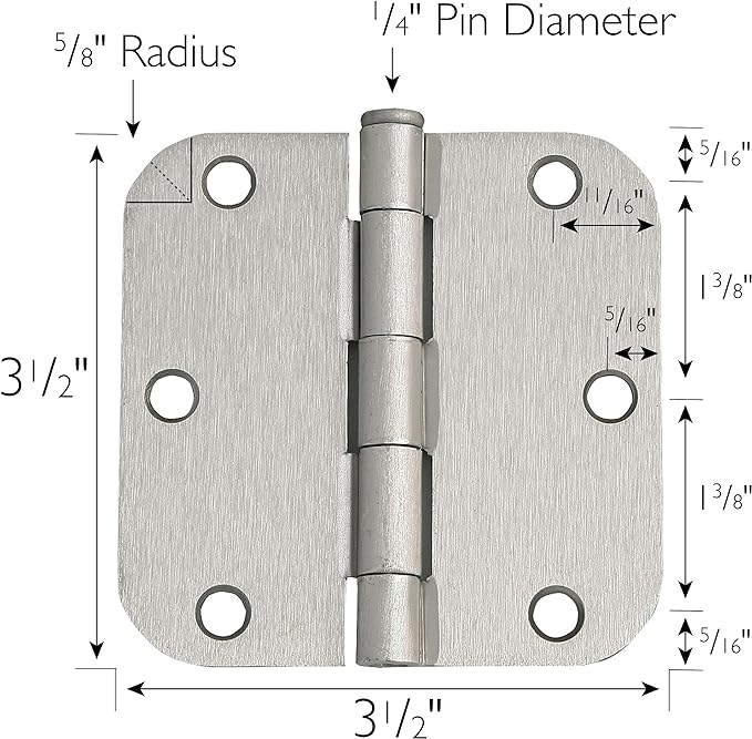 Design House 181412 Door Hinges for Interior Doors 58-inch Radius Steel Door Hinge Door Hardware, 3-12-inch x 3-12-inch, Satin Nickel, 3-Pack