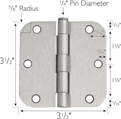 Design House 181412 Door Hinges for Interior Doors 58-inch Radius Steel Door Hinge Door Hardware, 3-12-inch x 3-12-inch, Satin Nickel, 3-Pack