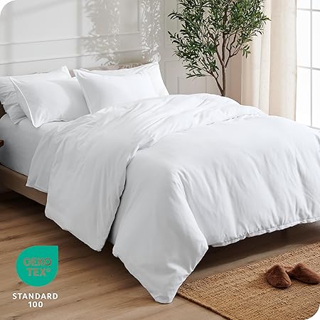 Bare Home Bedding Duvet Cover Queen Size - Premium 1800 Super Soft Duvet Covers Collection - Lightweight, Cooling Duvet Cover - Soft Breathable Bedding (Queen, White)