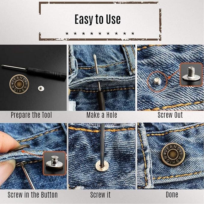 30 Sets Replacement Jean Buttons for Jeans,No Sew Removable Metal Button for Jeans,20mm Button Repair Kit with Screwdriver,Packed in Plastic Storage Box - Fits for Any Cowboy Clothing,Jackets,Pants