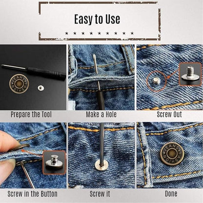 30 Sets Replacement Jean Buttons for Jeans,No Sew Removable Metal Button for Jeans,20mm Button Repair Kit with Screwdriver,Packed in Plastic Storage Box - Fits for Any Cowboy Clothing,Jackets,Pants