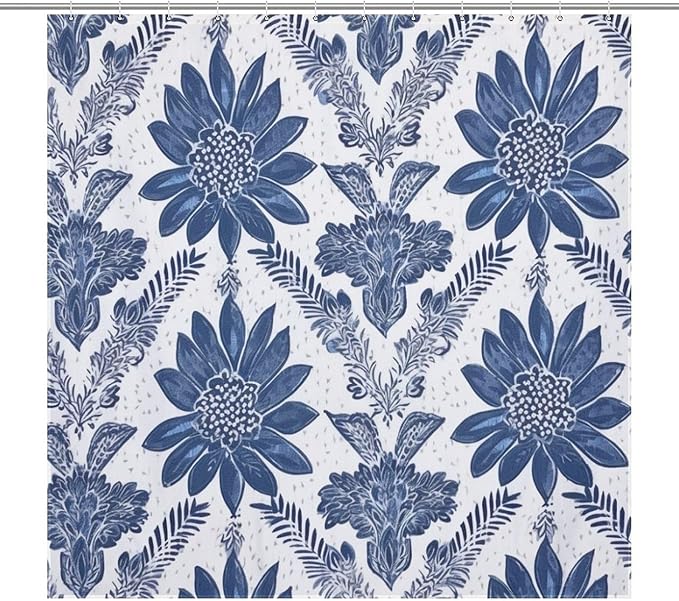 Curtain Shower Indigo Blue Trellis Bathroom Shower Curtain for Bathroom Decor Accessories Chinoiserie Polyester Fabric Curtain Bathroom Decoration 72" x 72" Machine Washable with Hooks
