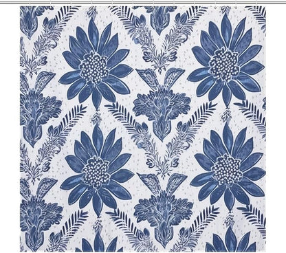 Curtain Shower Indigo Blue Trellis Bathroom Shower Curtain for Bathroom Decor Accessories Chinoiserie Polyester Fabric Curtain Bathroom Decoration 72" x 72" Machine Washable with Hooks