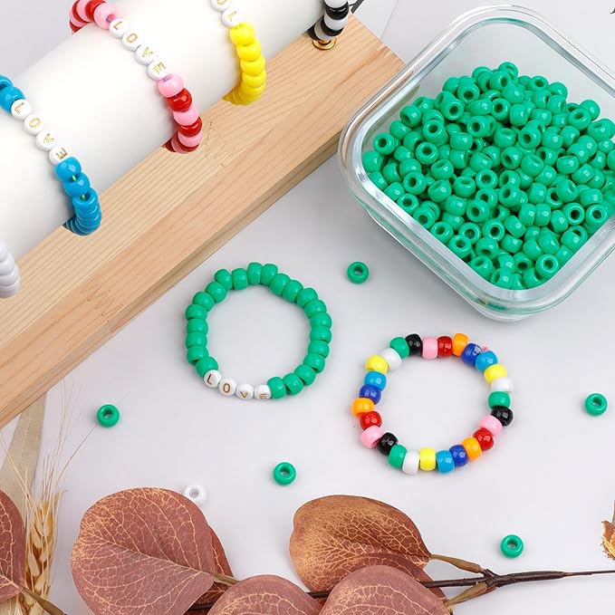 1000Pcs Pony Beads Bracelet 9mm Green Plastic Barrel Pony Beads for Necklace,Hair Beads for Braids,Key Chain,Jewelry Making (Green)