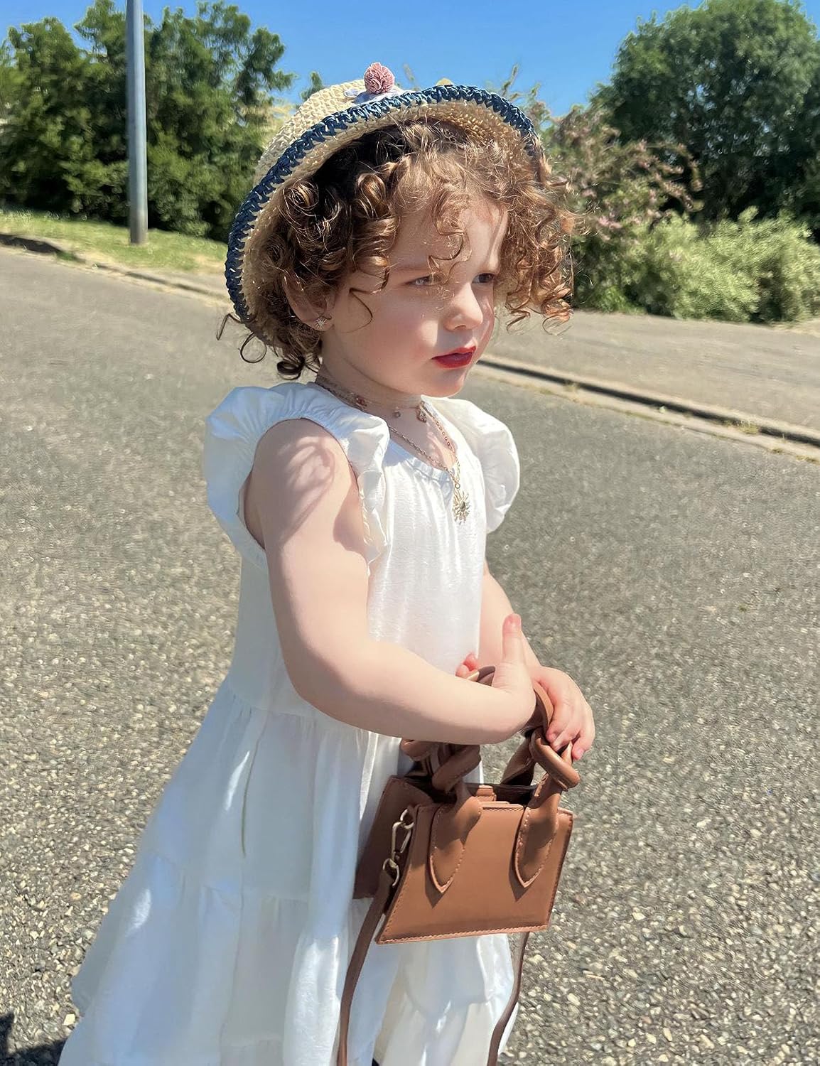 Toddler Dress Girls Summer Ruffle Sleeve Tiered Swing Midi Casual Sundress with Pockets