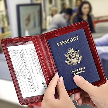 Passport and Vaccine Card Holder Combo with Vaccine Card Slot, Passport Wallet CoverCaseHolder for Women and Men(AC-Wine red)