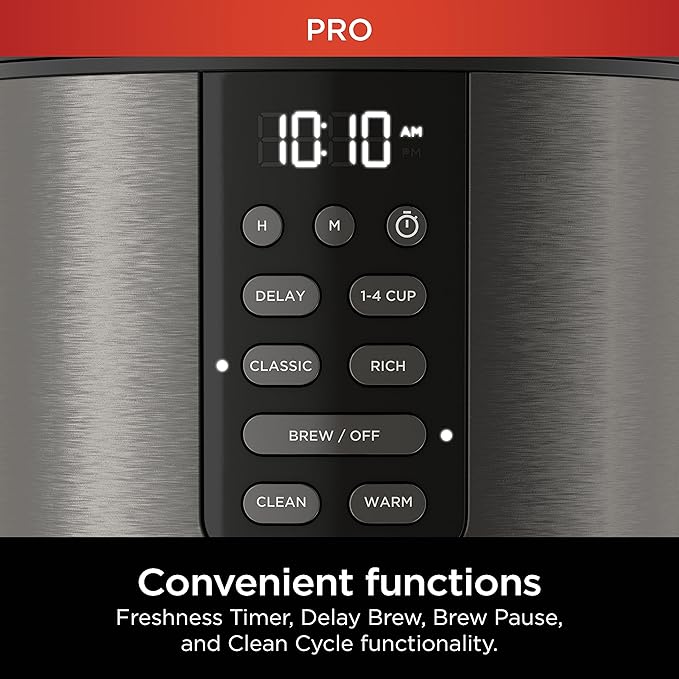 Ninja Programmable XL 14-Cup Coffee Maker PRO, 14-Cup Glass Carafe, Freshness Timer, with Permanent Filter, Black Stainless Steel, DCM201BK