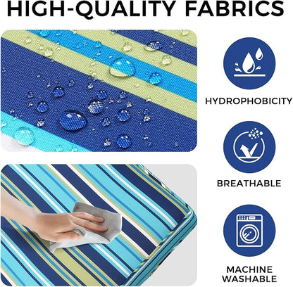 4 Pack Patio Cushion Covers Replacement, Washable Outdoor Cushion Covers Replacement with Zipper, Waterproof Outdoor Couch Cushion Slipcovers for Patio Furniture, Cyan Stripes, 18.9"D×18.9"W×3.15"H
