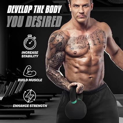 Yes4All Powder Coated Cast Iron Kettlebell Strength Training Kettlebells Weight Set for Full Body Workout, Home Gym (44LBS)