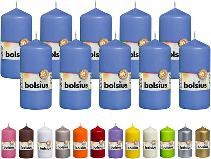 BOLSIUS 3 Blue Pillar Candles - 2.25 x 4.75 Inches - Premium European Quality - Individually Wrapped - 33 Hours Burn Time Dripless Smokeless Unscented Dinner, Wedding, Party, & Restaurant Candles