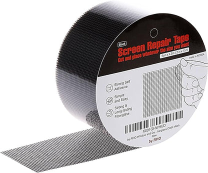 by.RHO Window Screen Repair Kit Tape (Black, 2" x 15FT) for Window Screen and Screen Door Tears Holes 3-Layer Strong Adhesive  Waterproof Tape Fiberglass Covering mesh