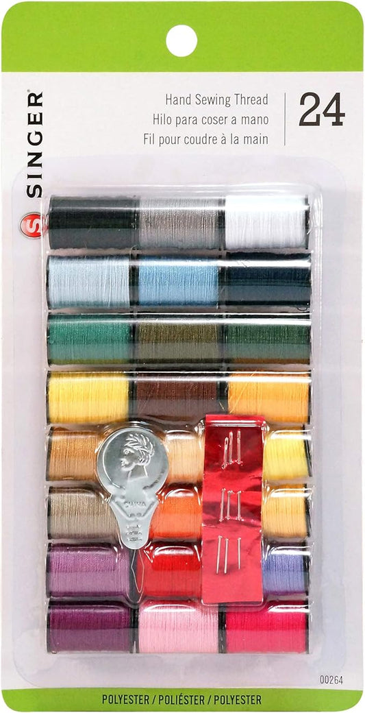 SINGER Polyester Hand Sewing Thread, Assorted Colors, 24 Mini-Spools