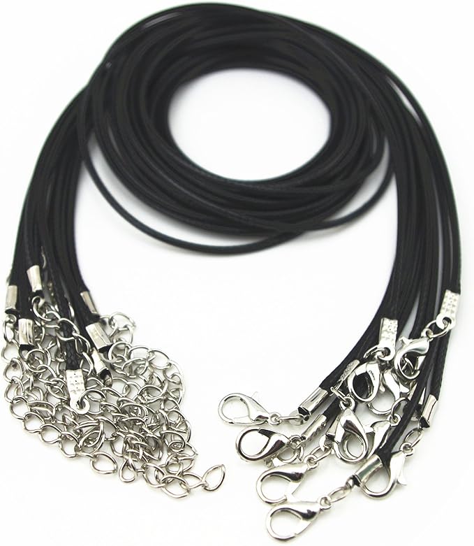 Glory Qin 10pcs Black Leather Necklace Cord Chain 1.5mm 2" Extension Chain