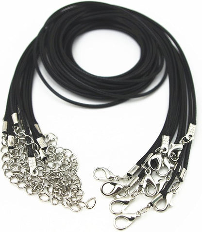 Glory Qin 10pcs Black Leather Necklace Cord Chain 1.5mm 2" Extension Chain
