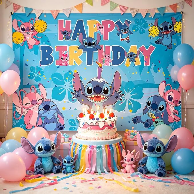 Cartoon Birthday Decorations, Cute Happy Birthday Banner Backdrop, Banner Shoot Photo Backgrounds Props, Blue Party Supplies