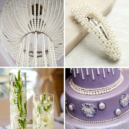 Mandala Crafts 6mm Faux Blue Pearl Beads Roll - 27 Yards Strand of Fake Pearls Chain Garlands Spool String for Christmas Tree, Wedding, Party, Vases, DIY Decoration