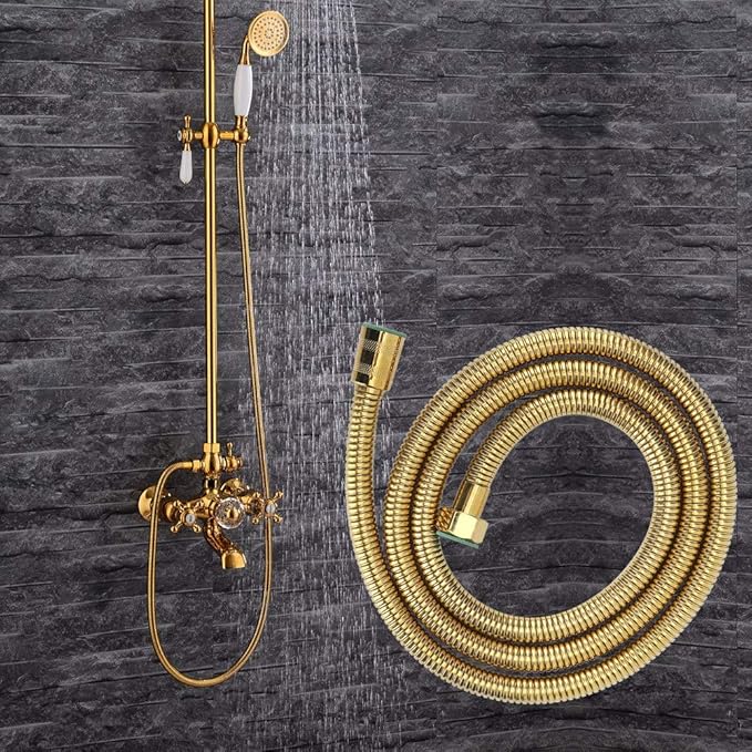 Tissting G1/2in Gold Shower Hose Stainless Steel Material Double Buckle Design Handheld Shower Head Hose Suitable for Most Bathroom Showers Bathroom Accessories https://a.co/d/gHmTCHk