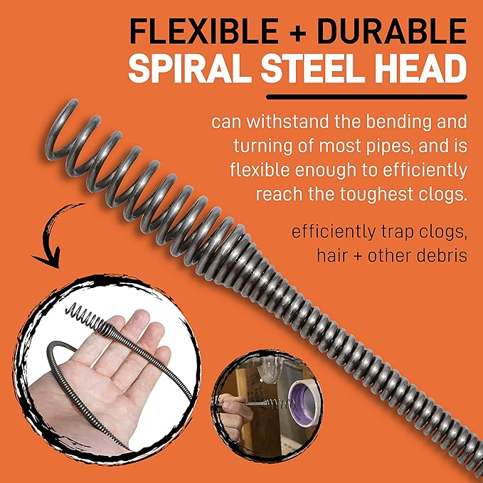 DrainX Power Pro 25-FT Steel Drum Auger Plumbing Snake with Drill Attachment  Drain Snake for Manual or Powered Use  Heavy Duty Drain Cleaning Cable with Work Gloves and Storage Bag Included