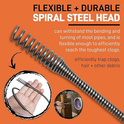 DrainX Power Pro 25-FT Steel Drum Auger Plumbing Snake with Drill Attachment  Drain Snake for Manual or Powered Use  Heavy Duty Drain Cleaning Cable with Work Gloves and Storage Bag Included