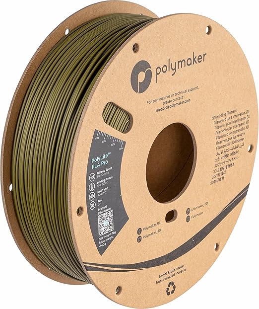 Polymaker PLA PRO Filament 1.75mm, Tough  High Rigidity Army Green 1.75mm 1kg Cardboard Spool - PolyLite PLA PRO 3D Printer Filament 1.75mm, Print with Most 3D Printers Using 3D Filament
