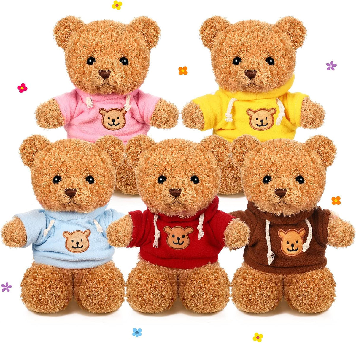 HyDren 4 Pcs Bears Stuffed Animal Soft Plush Toys Valentine 12 Inches Cute Small Shaggy Bear with Hoodie Bow Tie for Kids Boys Girls Baby Shower Birthday Party (Bow Tie Style,Light Brown)